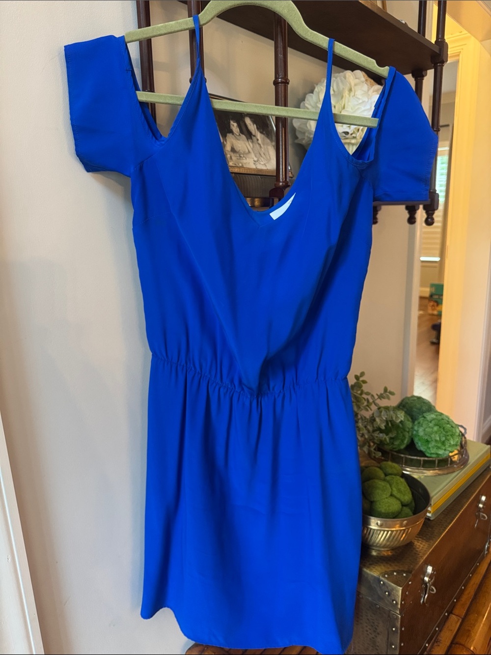 Amanda Uprichard Royal Blue Cold-Shoulder V-Neck Mini Dress 100% silk